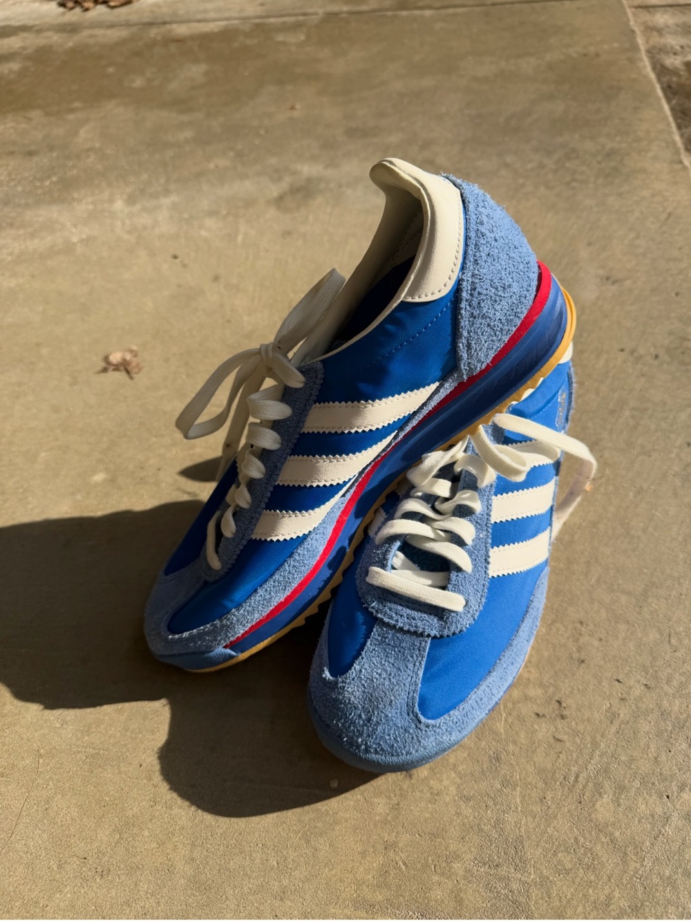 Puma Blue Retro Trainer with White Stripes and Red Accent
